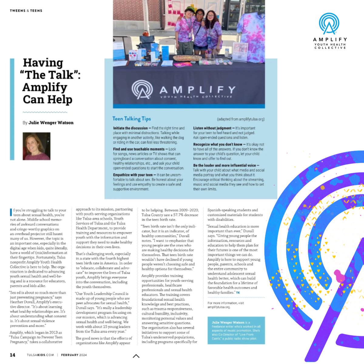 Thank you @tulsakids for featuring us in the February issue! 🥳

Check out the article to learn more about Amplify and get tips for talking with young people about love, sex, and healthy relationships! tulsakids.com/having-the-tal…

 #AmplifyTulsa #LetsTalk #TalkingIsPower