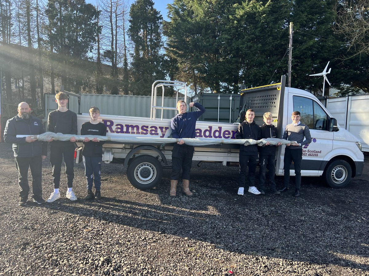 FATech_Ed's tweet photo. Our employability squad getting a crucial delivery for our Sustainable Energy Workshop from FP Blair Lowson-Engineer with local fabricators @RamsayLadders They also provide crucial work experience for our pupils and are sponsoring the 6m special coated turbine mast #FORfutures https://t.co/H2v6VCEgdD