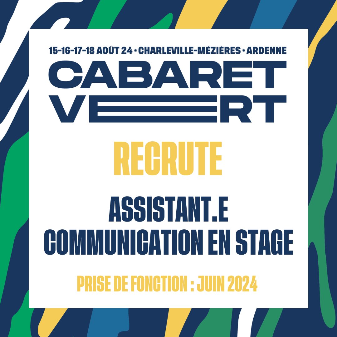 Nous recrutons notre futur.e assistant.e communication pour nous aider lors de la 18ème édition du Cabaret Vert💻

Pour postuler c’est par ici➡️(lien en bio)

📝 Type de contrat : Stage
🗓️ Prise de poste : Juin 2024
⚠️ Date limite de candidature : 10 mars 2024

#recrutement #CV24