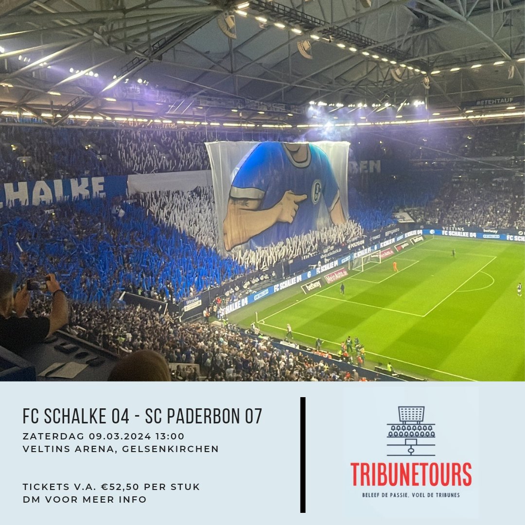 🇩🇪 FC Schalke 04 - SC Paderbon 07
📍 09.03.2024 13:00
🏟 Veltins Arena, Gelsenkirchen
🎟 V.a. €52,50 per stuk 

DM of mail naar info@tribunetours.nl voor info!

#schalke04 #scpaderborn #s04scp #veltinsarena #gelsenkirchen #2bundesliga #groundhopping #voetbalreizen