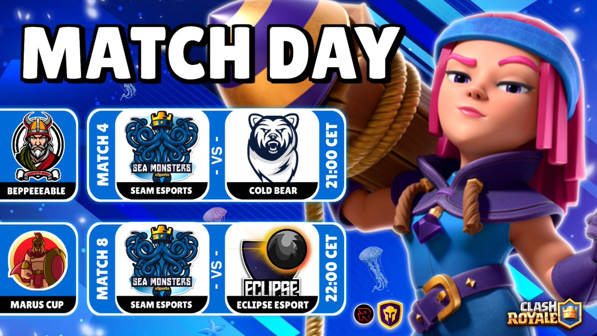 Sea Monsters eSports (@seam_esports) on Twitter photo Jour de MATCH 🐙
🏆 <a href="/beppeeeable/">beppeeeable</a>
🕗 21:00
⚔️ <a href="/ColdBearEsport/">Cold Bear Esport</a>
🏆 <a href="/Marus_CR/">Marus / Clash Royale</a>
🕘 22:00
⚔️ <a href="/EclipseEsportFr/">Eclipse Esport</a>
#GOTEAMSEAM
Une belle soirée en perspective !!
(Made by @ECP_Theo ❤️) Jour de MATCH 🐙
🏆 <a href="/beppeeeable/">beppeeeable</a>
🕗 21:00
⚔️ <a href="/ColdBearEsport/">Cold Bear Esport</a>
🏆 <a href="/Marus_CR/">Marus / Clash Royale</a>
🕘 22:00
⚔️ <a href="/EclipseEsportFr/">Eclipse Esport</a>
#GOTEAMSEAM
Une belle soirée en perspective !!
(Made by @ECP_Theo ❤️)