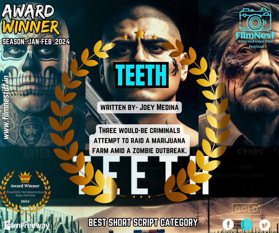FilmnestF's tweet image. Congratulations to the Director & Writer 𝗝𝗼𝗲𝘆 𝗠𝗲𝗱𝗶𝗻𝗮 for the remarkable achievements of his outstanding screenplays "𝗧𝗘𝗘𝗧𝗛" & "𝗔 𝗙𝗮𝘁𝗵𝗲𝗿'𝘀 𝗦𝗼𝗻"! We wish you all the best in your future endeavours.
#TEETH #AFathersSon #ShortScript #Winner #FilmNest