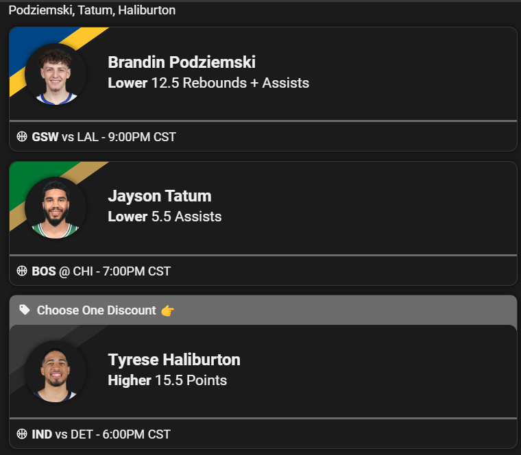 DanGBetting's tweet photo. 🚨3-man Underdog Fantasy  Promo
Love the promo, obviously, and these other two plays look like good plays as well. Tatum is -138 to go under this line, and Fanduel set Podz line at 11.5. Let's cash this one. 
https://t.co/Azl5YHKLlG https://t.co/scMsCCPZ2u