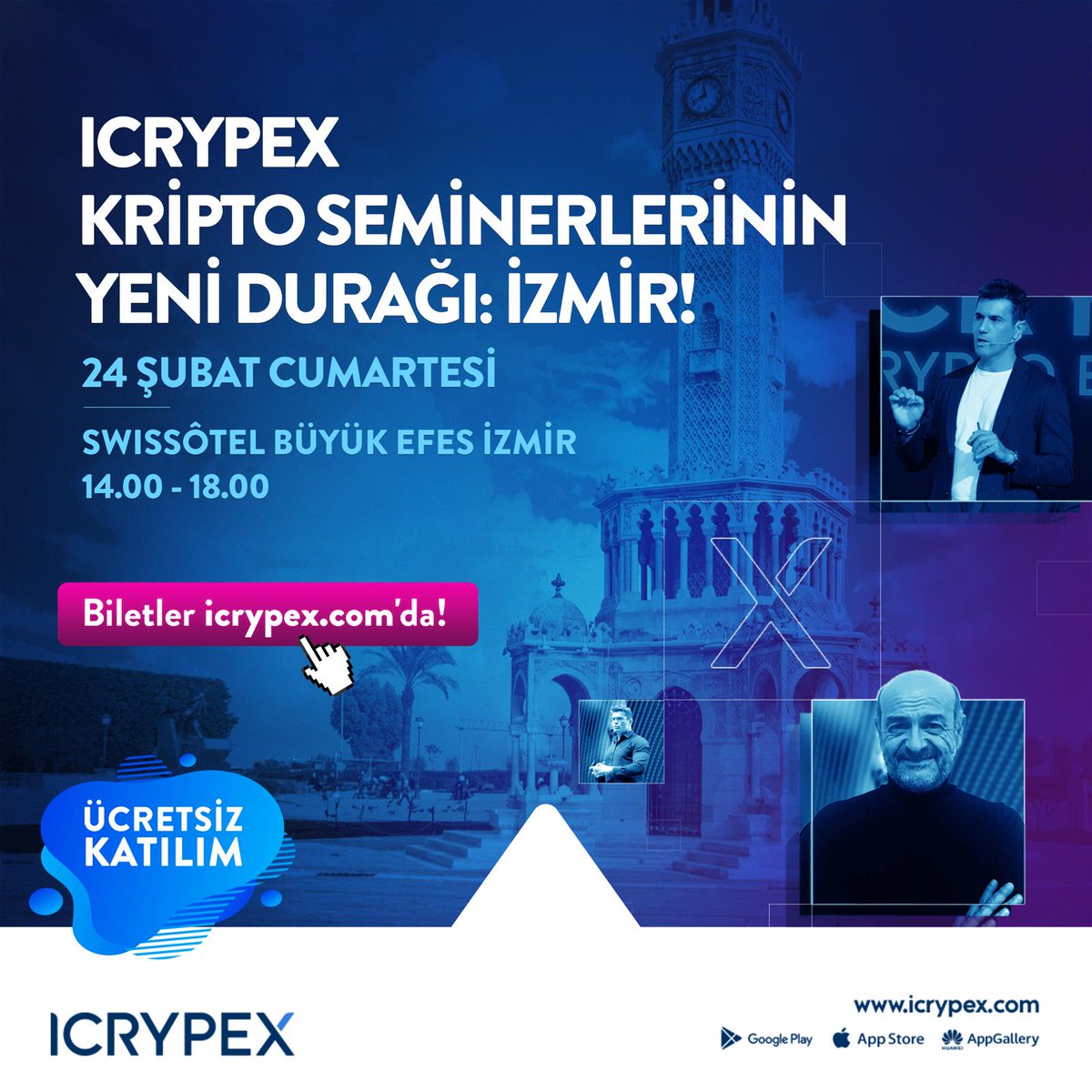 🗣️ Bu Cumartesi Tedaş İzmir'de... ICRYPEX uzman ekibi ve birbirinden değerli konuklarla kripto semineri Cumartesi İzmir’de gerçekleşecek! 🗓️ Swissôtel Büyük Efes İzmir ⏰ 14.00 - 18.00 🎟️ Ücretsiz bilet için aşağıdaki linke tıklayın.👇 bit.ly/47HDJwA