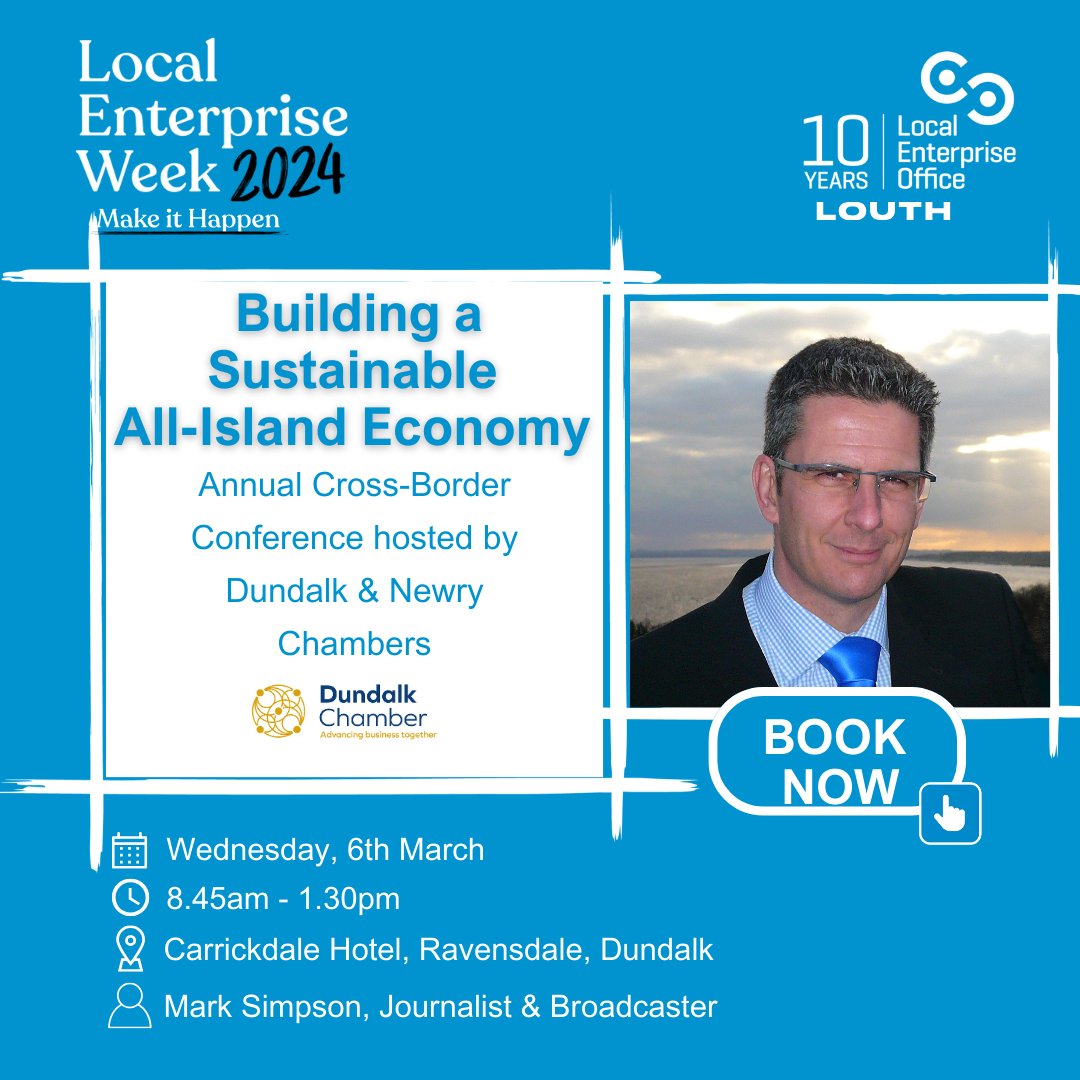 Over 250 business representatives from North & South have already registered to attend the annual Cross Border Conference: Building a Sustainable All-Island Economy Annual Cross-Border Conference Book your free place at tinyurl.com/yck8myst #dundalk #newry #localenterpriseweek