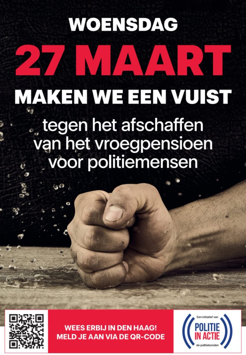 Op 27 maart voeren we actie in Den Haag. We maken een vuist tegen het afschaffen van het vroegpensioen voor politiemensen. 

#rvu #politie #goedpensioen #denhaag
caoinzicht.nl