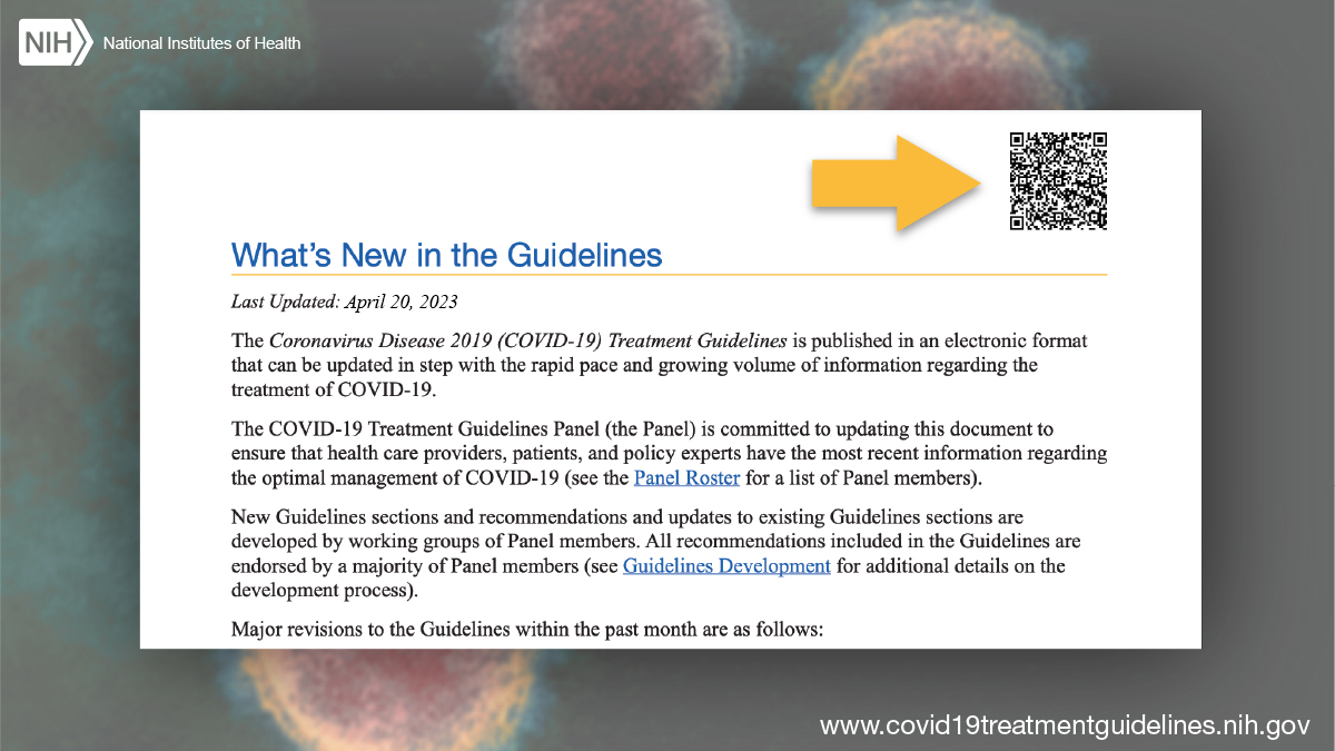 On the PDF copy of every section in the #COVID19 Treatment Guidelines, a QR code will direct you to the most recent version of that section on our website: bit.ly/3Sc0Lpy
