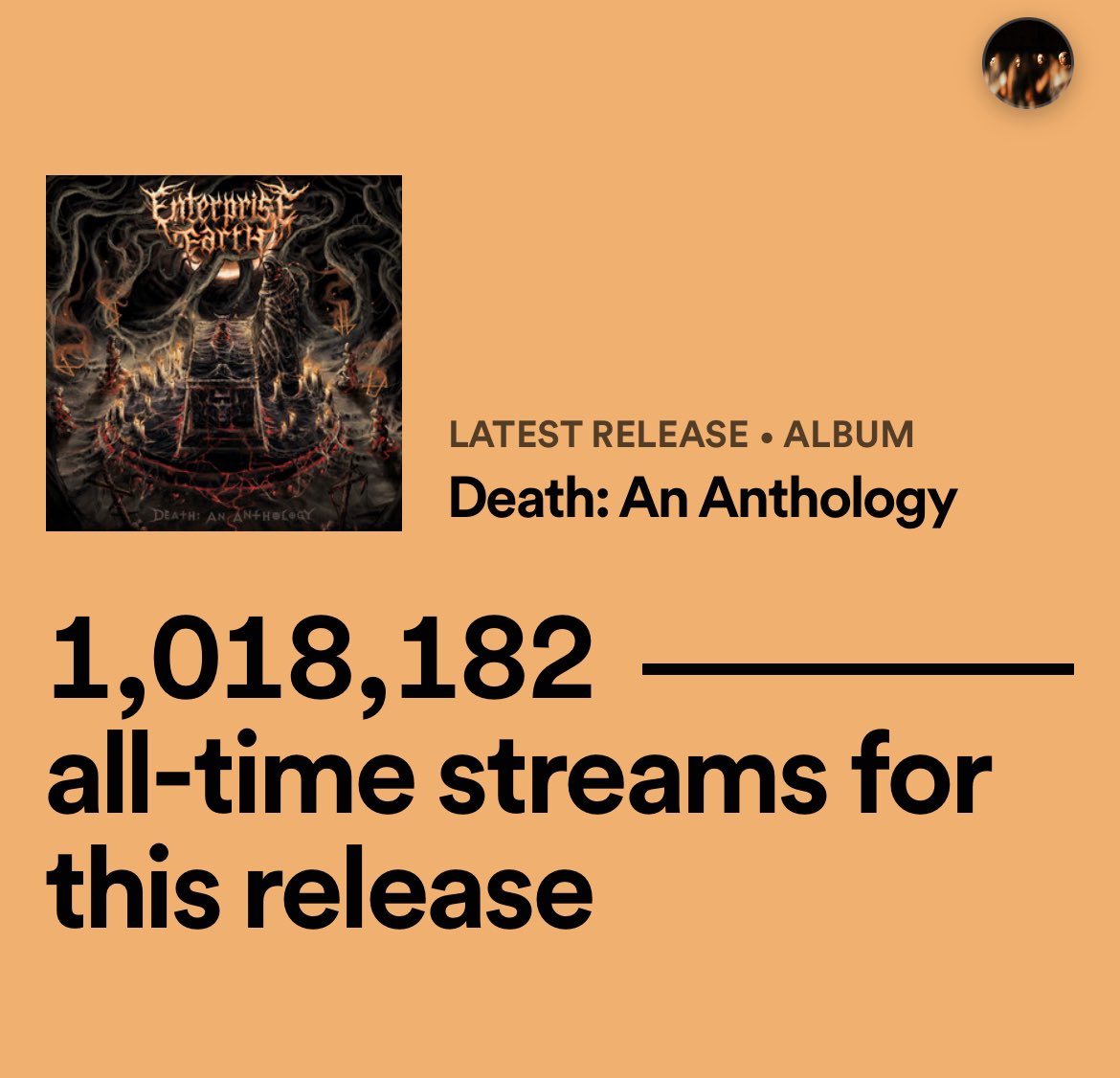 EEarthBand's tweet photo. 🪦 Over 1 million plays for D:AA 🪦
⠀⠀⠀⠀⠀⠀⠀⠀⠀
If you had to pick ONE SONG from Death: An Anthology to hear live on our 🇺🇸🇨🇦 what would it be?? Let us know what you wanna hear and where we’ll be seeing you 🤟🏼 https://t.co/tG3QQlJQ5Q