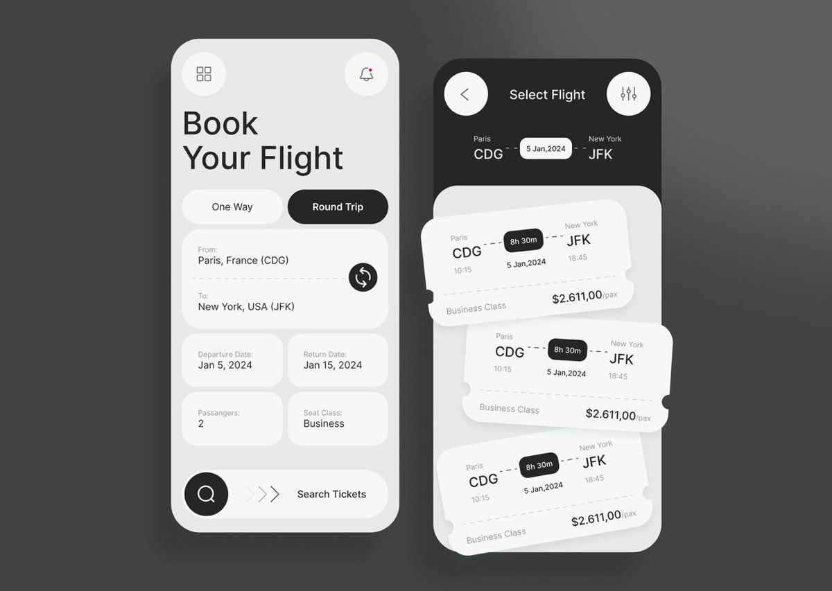 W3Forge's tweet photo. Fresh and Intuitive App for Flight Booking 💡✈️

Booking apps became an unmatched tool to plan your trips and are intended to help you find the flight that works best for you without going through countless airline websites to view your options. Our last project is one of those apps.

In this highly competitive niche, we aimed to create an app that provides access to familiar services with a fresh look and an intuitive interface. Our main focus was to simplify the interface and remove all the unnecessary elements that the similar apps have.

Every feature in the app revolves around booking a flight and provides the user with a variety of filters to find the best available option.

The option overview page provides all the necessary information about the ticket and doesn't overwhelm the user with unnecessary details before the user needs them.

When the user becomes interested in one of the options, the detailed ticket overview gives all they need to know before booking a flight up to a seat number they can book for themselves.

Through these steps, we have created an intuitive and easy-to-use Flight Booking App, that provides quick and convenient access to every service the user might need to book a flight.

If this project brings you inspiration, you can view the full case description in our Dribbble: https://t.co/oAUz56J4oO

Follow us for more showcases, and you need a carefully crafted app for achieving your unique set of goals, contact us at info@w3-forge.com

W3F out 📡