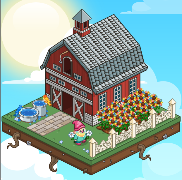 Do you see the rainbow gnome? 🧙‍♂️🌈

Any guesses what the gnome will do? 

Also, notice the architecture of the barn and the fence - the owner of this farm must be very wealthy