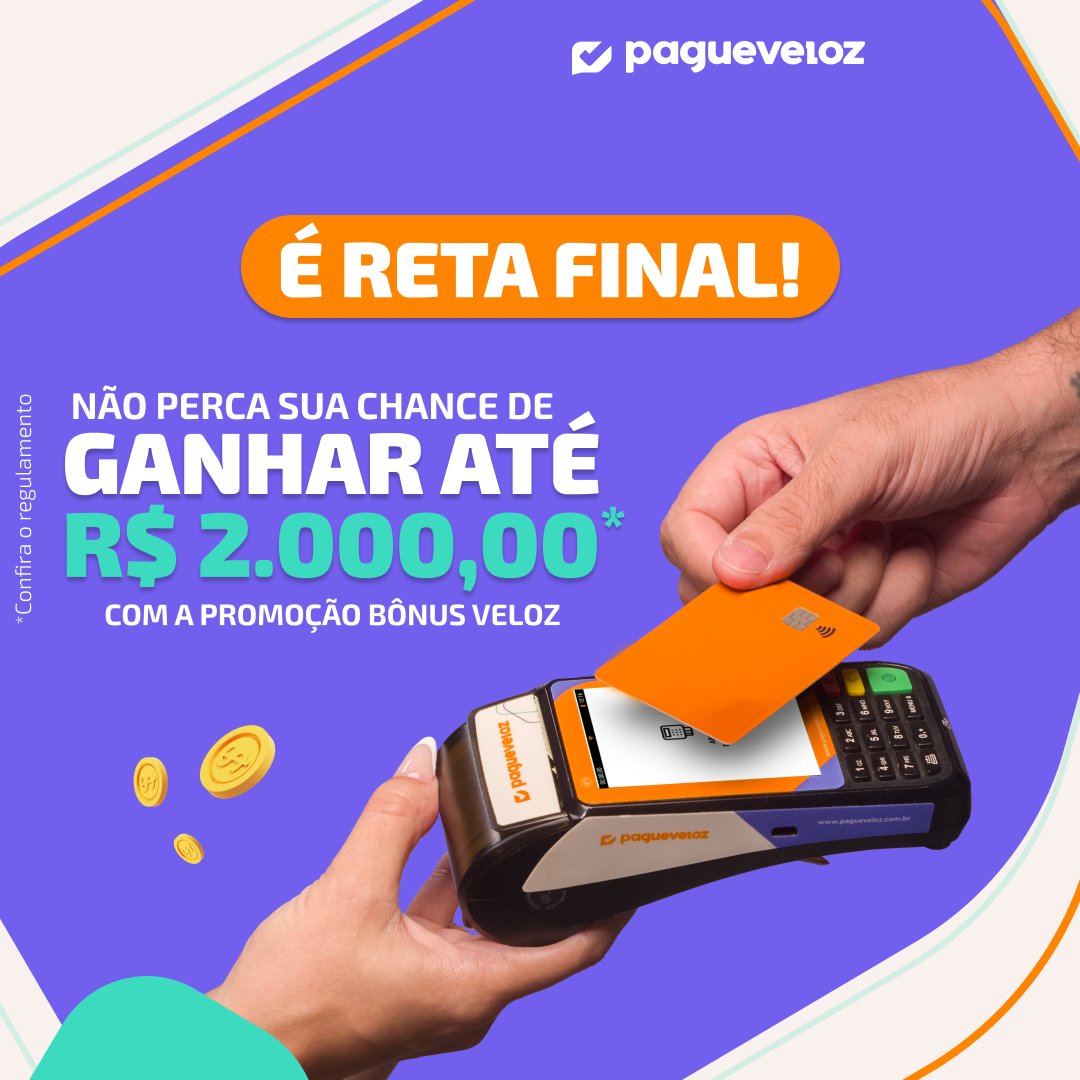PagueVeloz's tweet photo. Estamos chegando na última semana da promoção e ainda dá tempo de você ganhar! 🤑

Venda com a PagueVeloz e aproveite todas as nossas vantagens! 🚀 https://t.co/uHi8KnN0Ex
