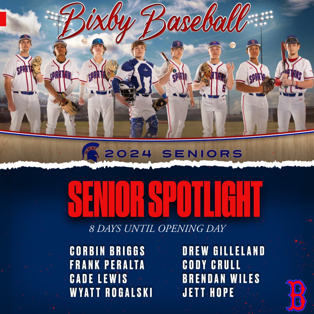 BixbyHSBaseball's tweet photo. 8 days until OPENING DAY! 🗓️

Below is our 8 Seniors for this season! ⚾️ https://t.co/Mo77BO5DMI