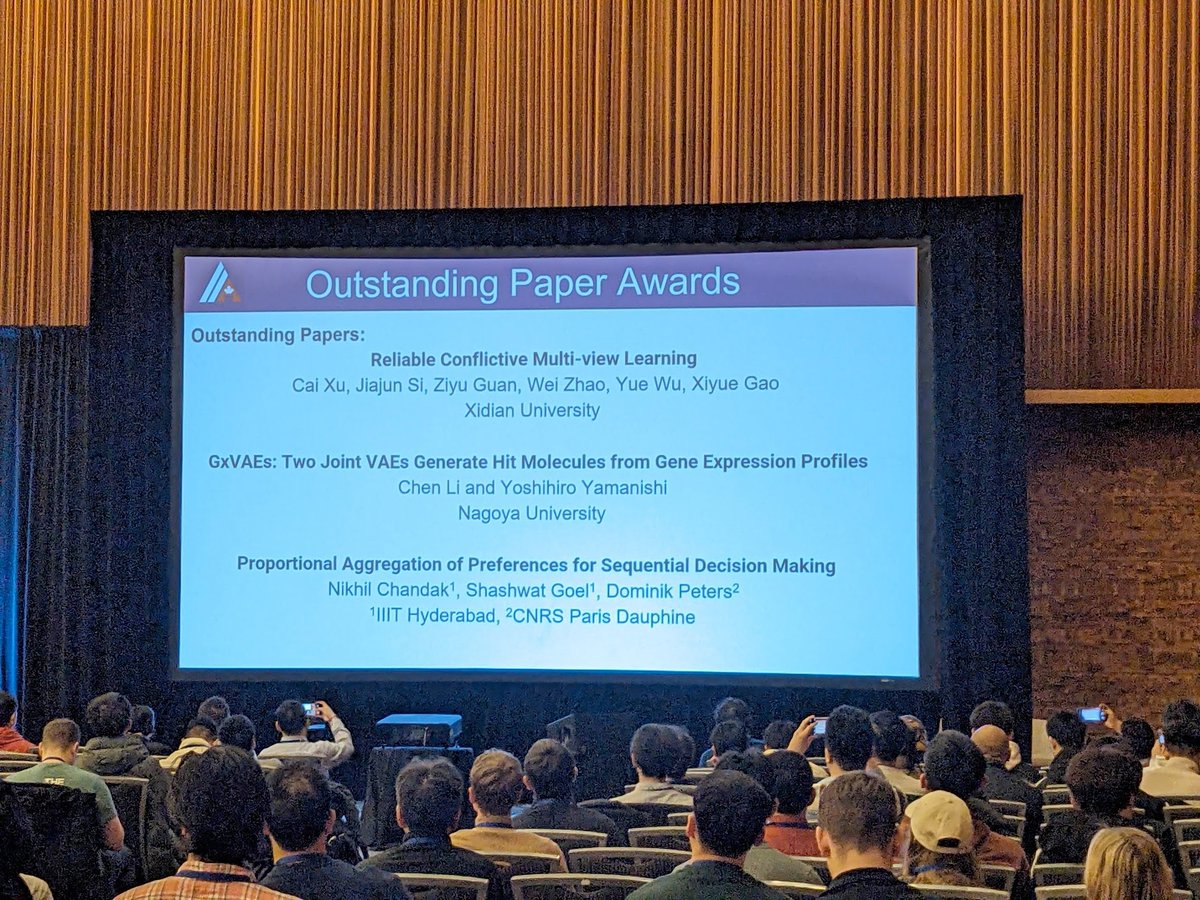 P J Narayanan (@pjnarayanan) on Twitter photo I am in Vancouver for the #AAAI2024.
What a pleasant suprise to see this slide at inaugural session. One of the 3 Outstanding Papers had 2 authors from <a href="/iiit_hyderabad/">IIIT Hyderabad</a>! Both are our BTech-MS Dual-Degree program, essentially undergrad!
Congratulations, Nikhil and Shashwat! I am in Vancouver for the #AAAI2024.
What a pleasant suprise to see this slide at inaugural session. One of the 3 Outstanding Papers had 2 authors from <a href="/iiit_hyderabad/">IIIT Hyderabad</a>! Both are our BTech-MS Dual-Degree program, essentially undergrad!
Congratulations, Nikhil and Shashwat!