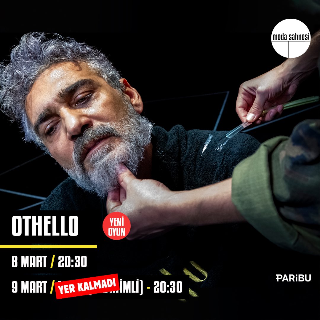 Othello 8 Mart, 20.30 9 Mart, 16.00 (Yer Kalmadı) - 20.30 @canercindoruk @ilayerkok @k_aydogan Bilet almak için🔻 biletinial.com/tr-tr/tiyatro/… #othello #canercindoruk #modasahnesi