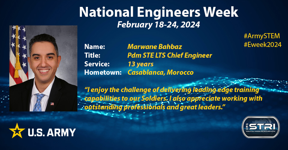 #PEOSTRI recognizes our #Science, #Technology, #Engineering and #Math (#STEM) pros during National Engineers Week, Feb. 18-24. Our engineers work to ensure Soldiers like the technology, and it won't slow them down in battle. #Eweek2024 #ArmySTEM #BeAllYouCanBe #MakingADifference