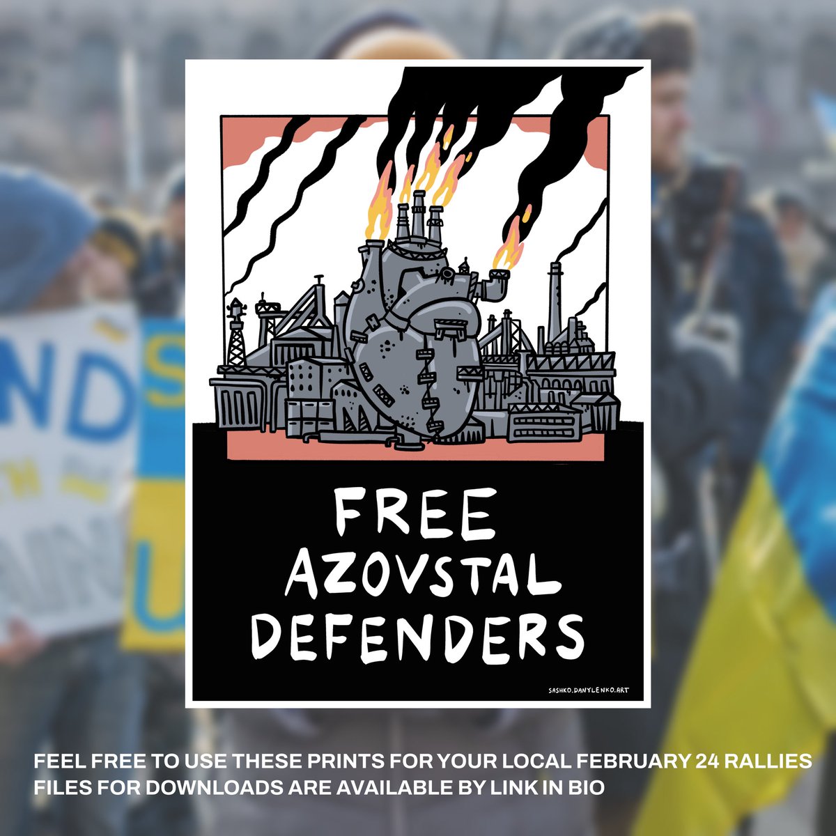 UAKlych's tweet photo. @IamSashko made these posters specially for upcoming rallies to support Ukraine on anniversary of full scale russian invasion on feb 24. Feel free to download and print them. 
👉Link in the comments 

#LightWillWinOverDarkness https://t.co/eX8Joq9hX1