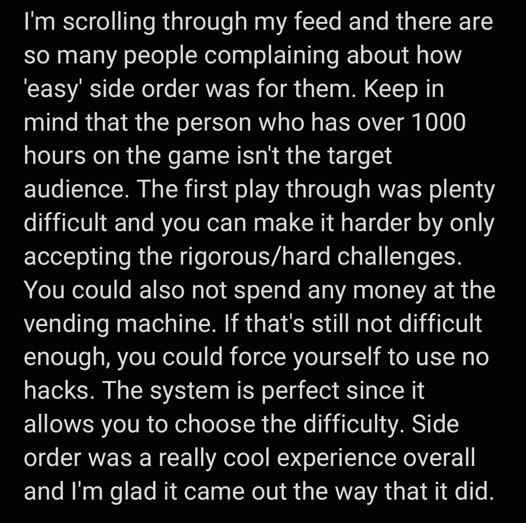 nymvp_'s tweet image. My thoughts on Side Order overall and the difficulty concerns people keep bringing up