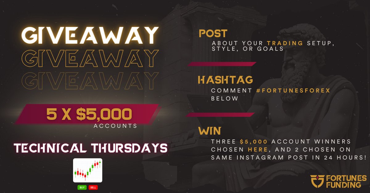 🚀✨ It's #TechnicalThursdays!

Share your trading setup, style, or goals &amp; comment below with the hashtag #FortunesForex. 📈💻 

You could win 1 of 5 x $5,000 accounts! 2 winners on IG 📸, 3 on Twitter 🐦. 24 hours only - let's see what you've got!

 #TradingGiveaway #WinBig