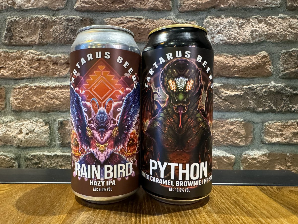 New in from @tartarusbeers -Rain Bird 6% IPA -Python 12.6% Salted Caramel Brownie Stout