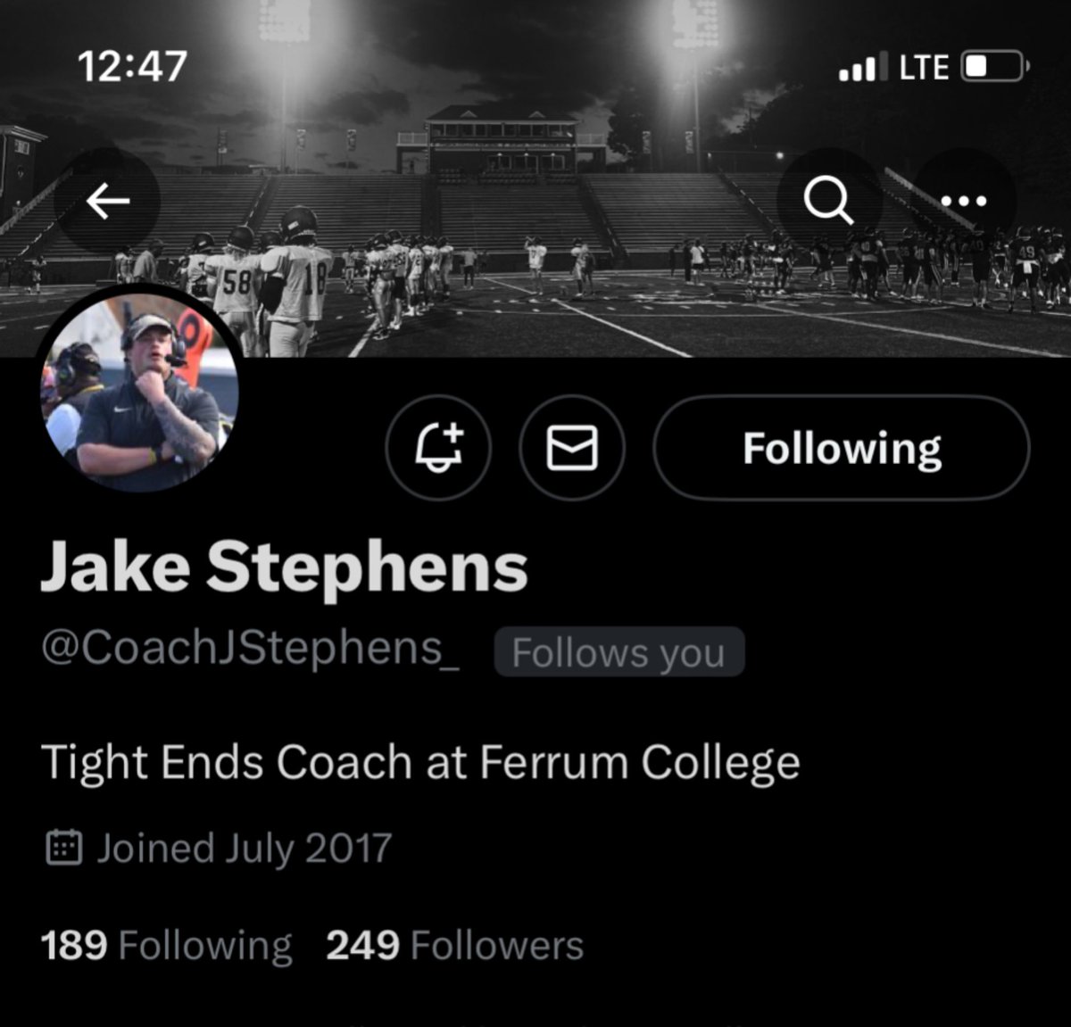 Thank You For The Follow @CoachJStephens_ @FerrumFootball