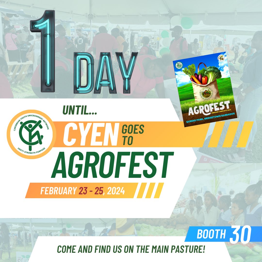 CYENBarbados's tweet photo. Tomorrow is the day! Find us at Agrofest - Booth 30. https://t.co/quLefeDXpp