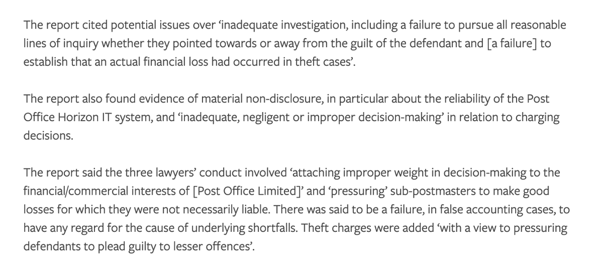 Peters &amp; Peters should speak to the firm that compiled a report on Post Office prosecution practices. The report is damning. All prosecutions involving these individuals should be regarded as suspect.