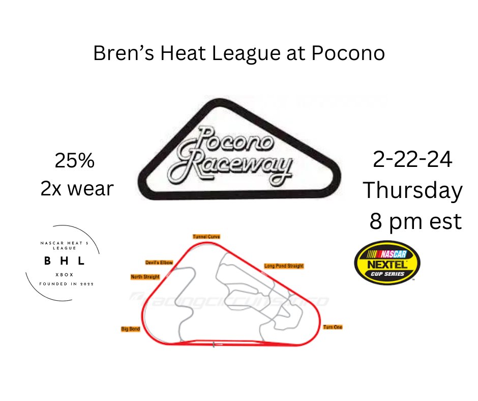 We race pocono at 8 est tonight live on Twitch at  twitch.tv/Bren7204?sr=a