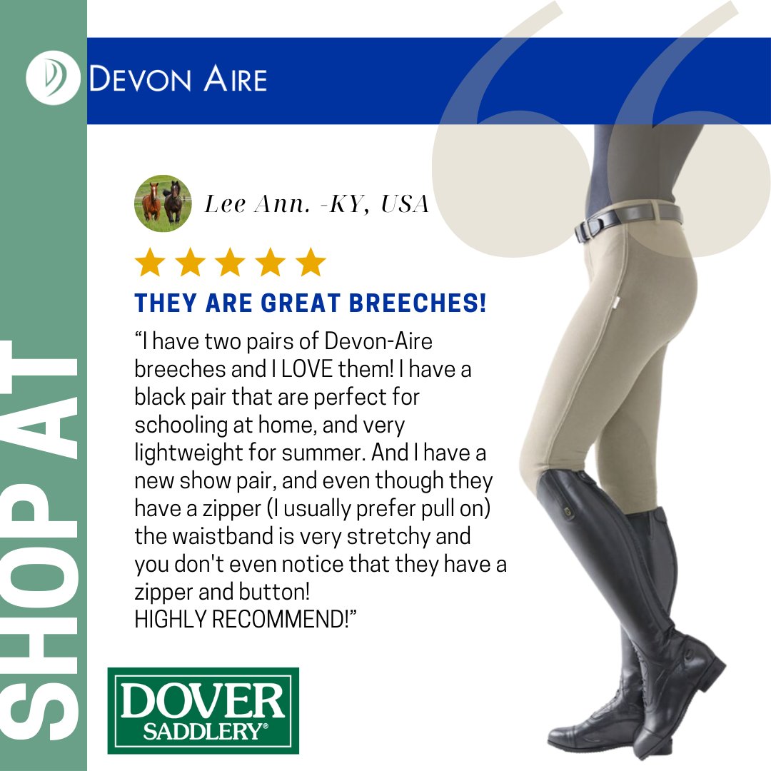 DevonAireEq's tweet photo. 🌟 A heartfelt THANK YOU to our amazing riders for the 5-star love on our breeches available at @doversaddleryUS ! 💖 Your reviews make our horseshoe-shaped hearts skip a beat. 🐴✨#DevonAire #GratefulRiders

Shop for Devon Aire at Dover Saddlery here:
https://t.co/Eu4zy2OTWj https://t.co/860vlypZl4
