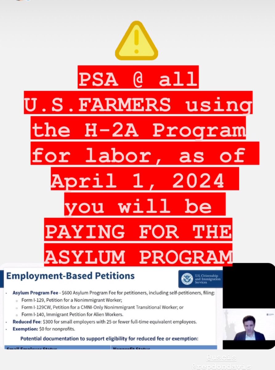 PSA on April 1st all #farmers using the #h2a visa program for labor will now be footing the bill for the #asylum program and @USCIS isn’t even trying to hide it. Most employers are looking at a minimum 146% fee increase. Why isn’t anyone talking about this?? @FarmBureau #ncpol