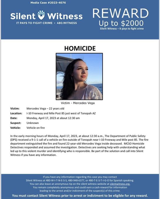 RTs NEEDED! Cw murd3r  On 4/17/2023 Mercedes Vega was abducted from the parking garage of her Tempe,