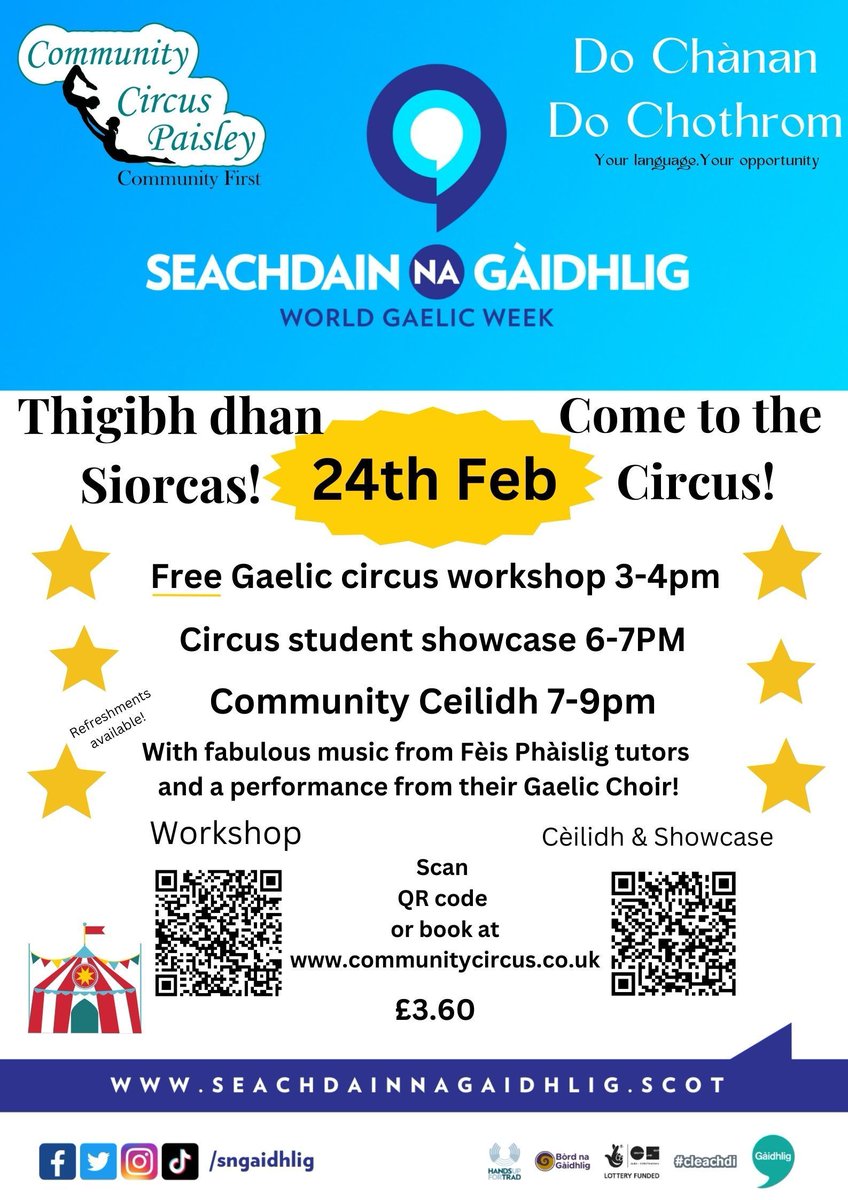 feisphaislig's tweet photo. Don't miss this fantastic event at @paisley_circus as part of @sngaidhlig (World Gaelic Week). Our tutors will be providing music for dancing as well as a performance from our fantastic Gaelic Choir. 

🎟️ Find out more and reserve your tickets here: https://t.co/tTR4gmfCde https://t.co/zwuJ7iUGTU