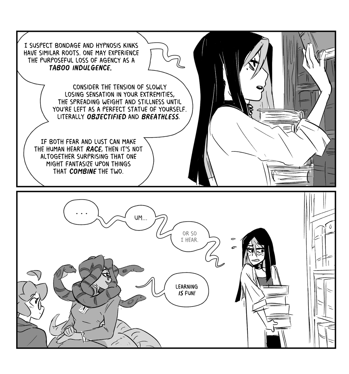 spicymancer's tweet photo. Monster Researcher Eclair (and Andie) interview a Gorgon! https://t.co/wC6zkzwJhK