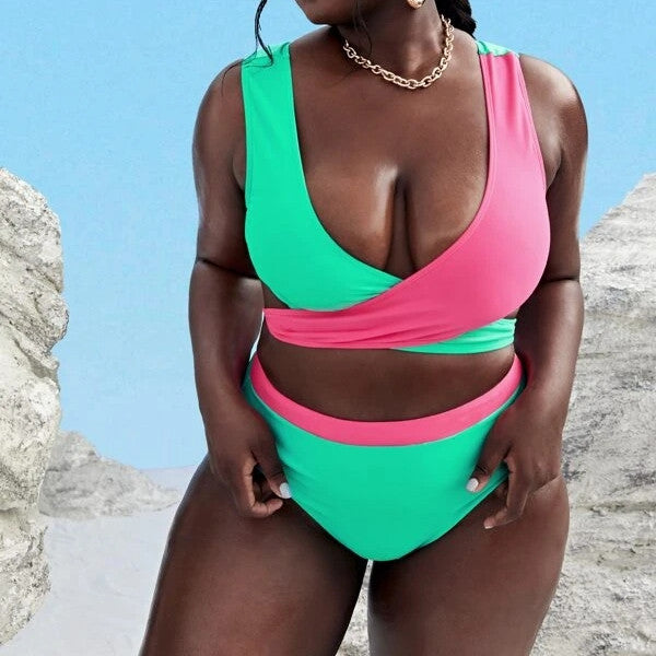 Check out this product 😍 Amazon Europe And America Plus Size Bikini Split Cross Color Matching High... 😍 
by Xolly's Corner starting at R 333.99. 
Shop now 👉👉 shortlink.store/0kymw46he3dj