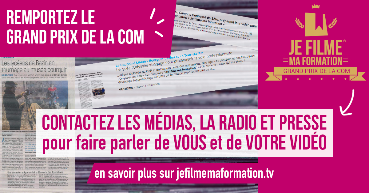 parcours_metier's tweet photo. 🥇Grand Prix de la communication🥇
➡️ Une fois la Sélection Officielle annoncée, ne manquez pas l'opportunité d'envoyer vos articles de presse pour concourir à l'adresse suivante : jefilmemaformation@euro-france.tv
#JEFILMEMAFORMATION #concours #formations #orientation #jeunes https://t.co/vXKV6WQhif