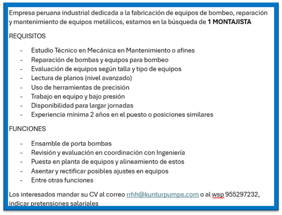 ElContadorSC's tweet photo. Empresa peruana industrial en crecimiento, estamos en la búsqueda de los siguientes puestos, personas que quieran crecer profesionalmente y que sean parte de este crecimiento, esta es tu oportunidad.
!!!TRABAJA CON NOSOTROS!!!

Lugar de trabajo: Puente Piedra https://t.co/umODyVnssp