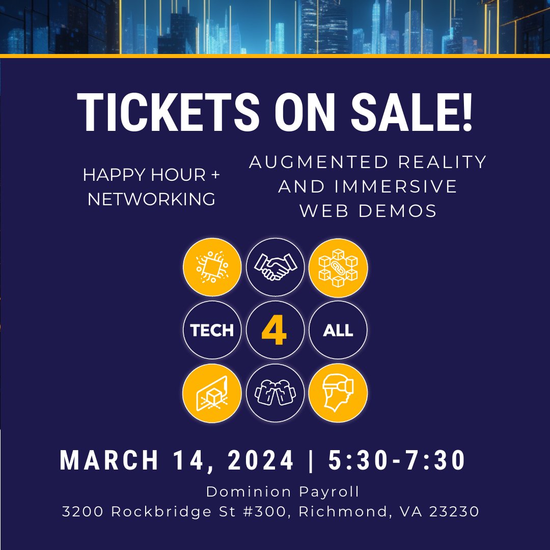 Wondering what to expect at Tech4All 9.0? In addition to catered barbecue, drinks, and networking opportunities, CauseVerse will demo how companies and nonprofits can leverage 3D web spaces.
Get your ticket here: tech4all90.eventbrite.com
#rvaevents #rva