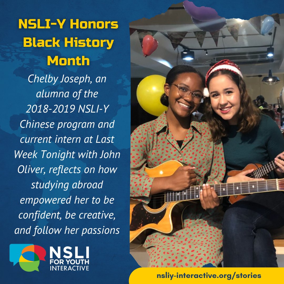 NSLI-Y honors Black History Month and recognizes the achievements of Black Americans by highlighting the stories of our Black alumni. Chelby Joseph is an alumna of the 2018-2019 NSLI-Y Chinese program in Taiwan. Read more at the link in our bio. #nsliy #blackhistorymonth