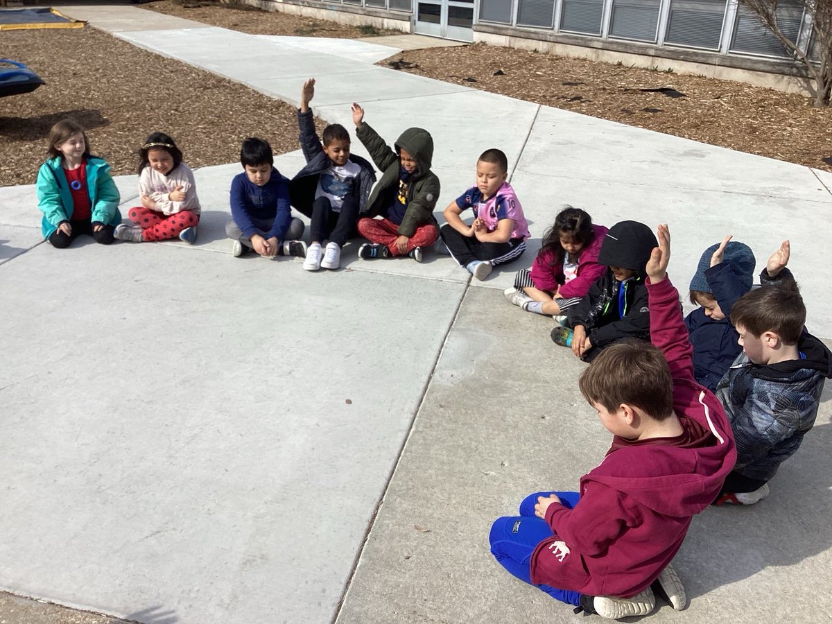 Room 5 friends raised their hand when they heard a sound, we discovered that we heard so many more sounds outside then we did in the classroom #STEMD69