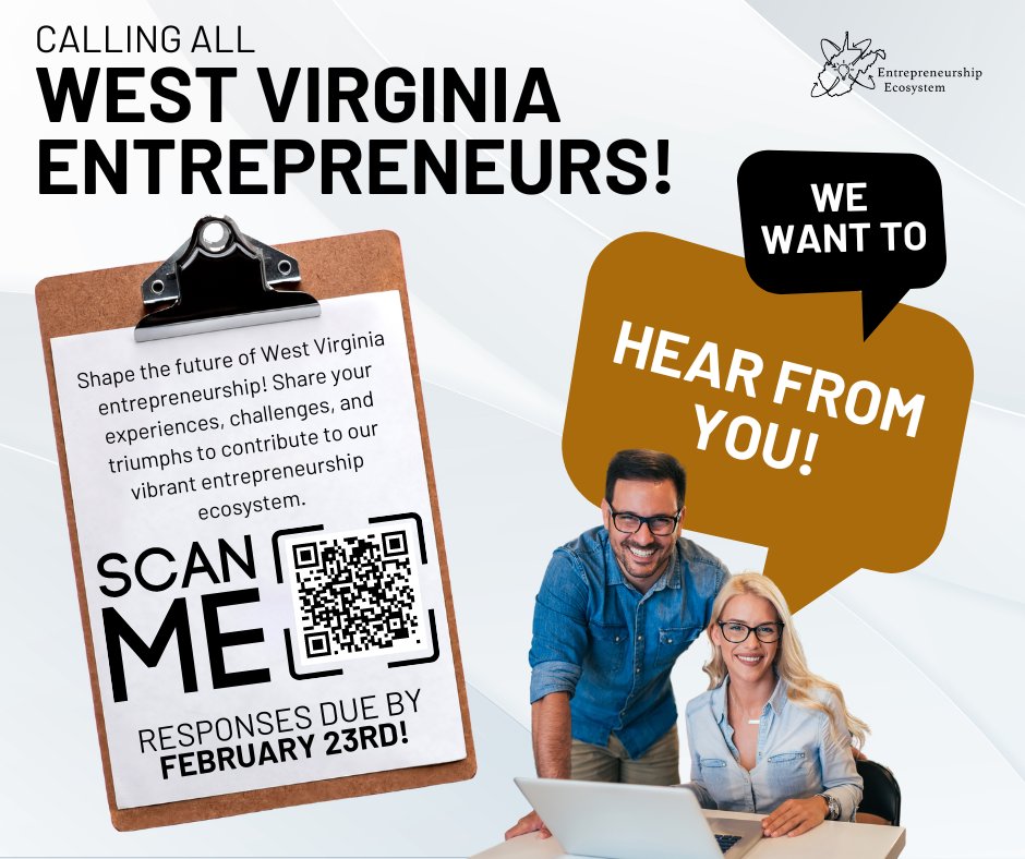 Calling all WV Entrepreneurs + Biz Owners
Shape the future of WV entrepreneurship by sharing your experiences in our survey. Take the survey now surveymonkey.com/r/WVEELandscap…
Deadline: Feb 23. Don't miss out on the chance to win a free registration + vendor table a
Bridging Innovation.