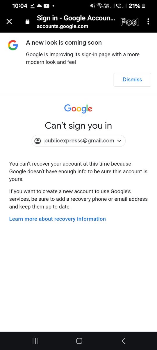 20ecb94's tweet photo. @TeamYouTube I followed the steps provided to reset my Gmail password but unfortunately, I'm still unable to regain access. Gmail says they don't have enough information to verify the account ownership. Any suggestions on what to try next? https://t.co/idUKAZPYhK