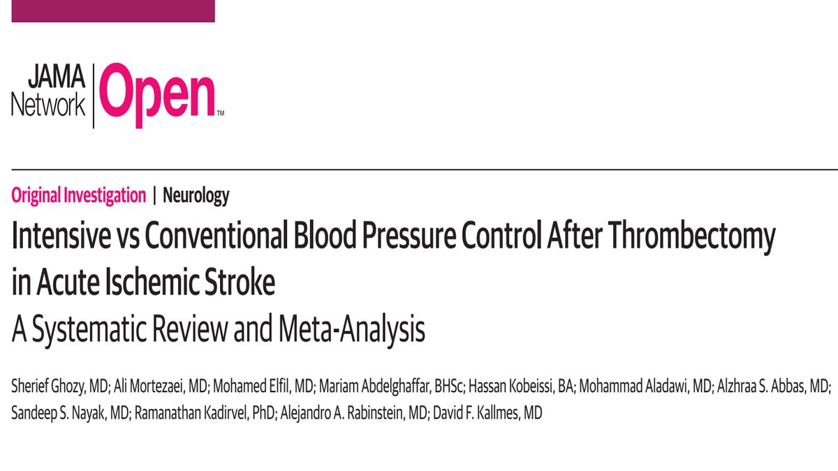 You can now read our latest paper @JAMANetworkOpen The evidence from RCTs suggests that intensive post-EVT BP reduction does not yield benefits and may carry risks. Read more here: bit.ly/49K1RjL @MohamedElfilMD @HassKobeissi @Alzhraa_S_Abbas @MayoNeurvascLab