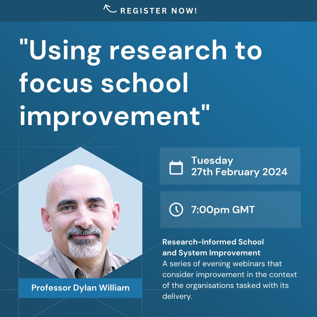Professor @dylanwiliam’s extensive career and involvement in educational research extends far and wide across decades and continents. Dylan is rightly one of the profession’s authorities when it comes to critically looking at the practical considerations of research to affect…