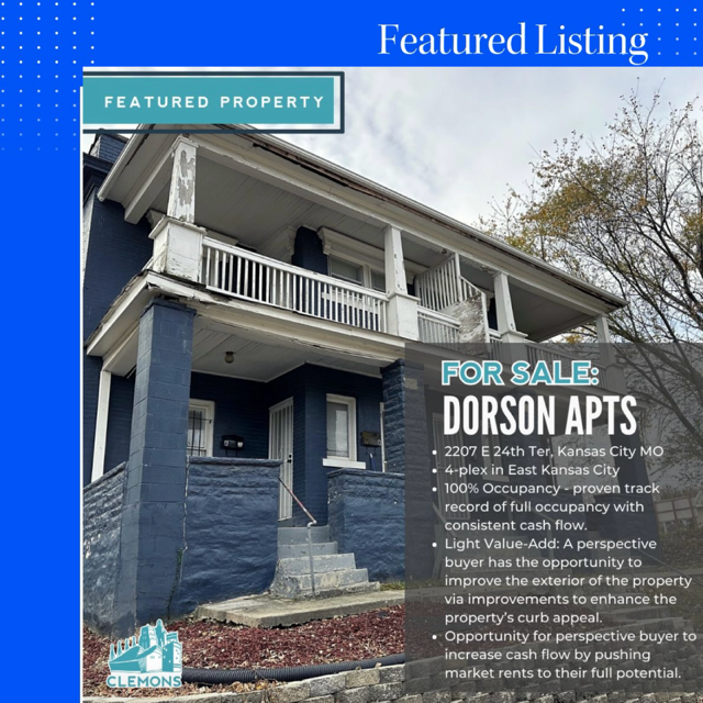 NEW LISTING ALERT! - This 4-plex is a fantastic investment opportunity. 100% occupancy and proven track record of consistent cash flow.

Contact David Belpedio for more information! 816-621-2130

#CRE #KansasCity #ClemonsKnowsKC #CommercialLeasing #CommercialSales #KCMO #KCK @cre