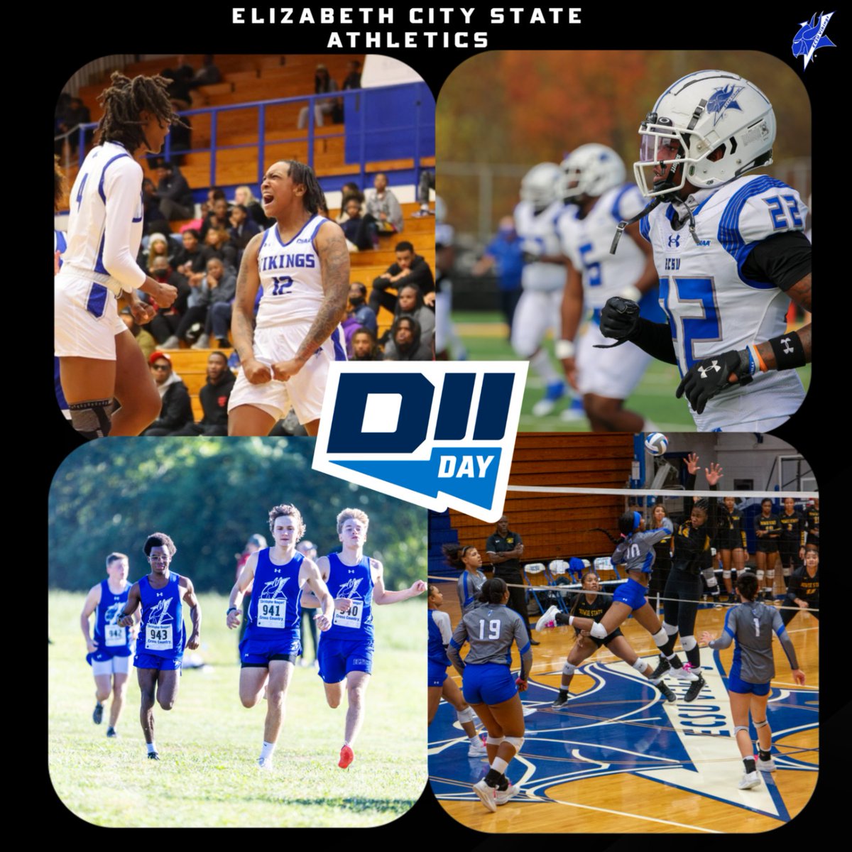 ECSUVikings's tweet photo. With today being February 22, 2024, we’d like to say happy DII Day! This day was created for everyone associated with Division II to celebrate the impact of athletics and of our student-athletes on our campus and in our community. Continue to Make It Yours! https://t.co/9O6tkNvYxO