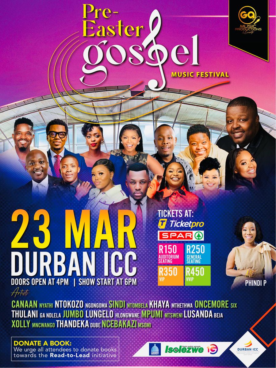 ThulaniGa's tweet photo. 📢📢📢📢📢📢📢📢📢📢📢📢
PRE-EASTER GOSPEL MUSIC FESTIVAL
📅23 March 2024
Live @Durban ICC
Doors open @16:00 pm
Show starts @ 18:00 pm

See the link for tickets from R150
https://t.co/ivqjaGbY4M

Judge hlophe /the eff / jacob zuma / mkhwebane https://t.co/KCDDrUYdzC