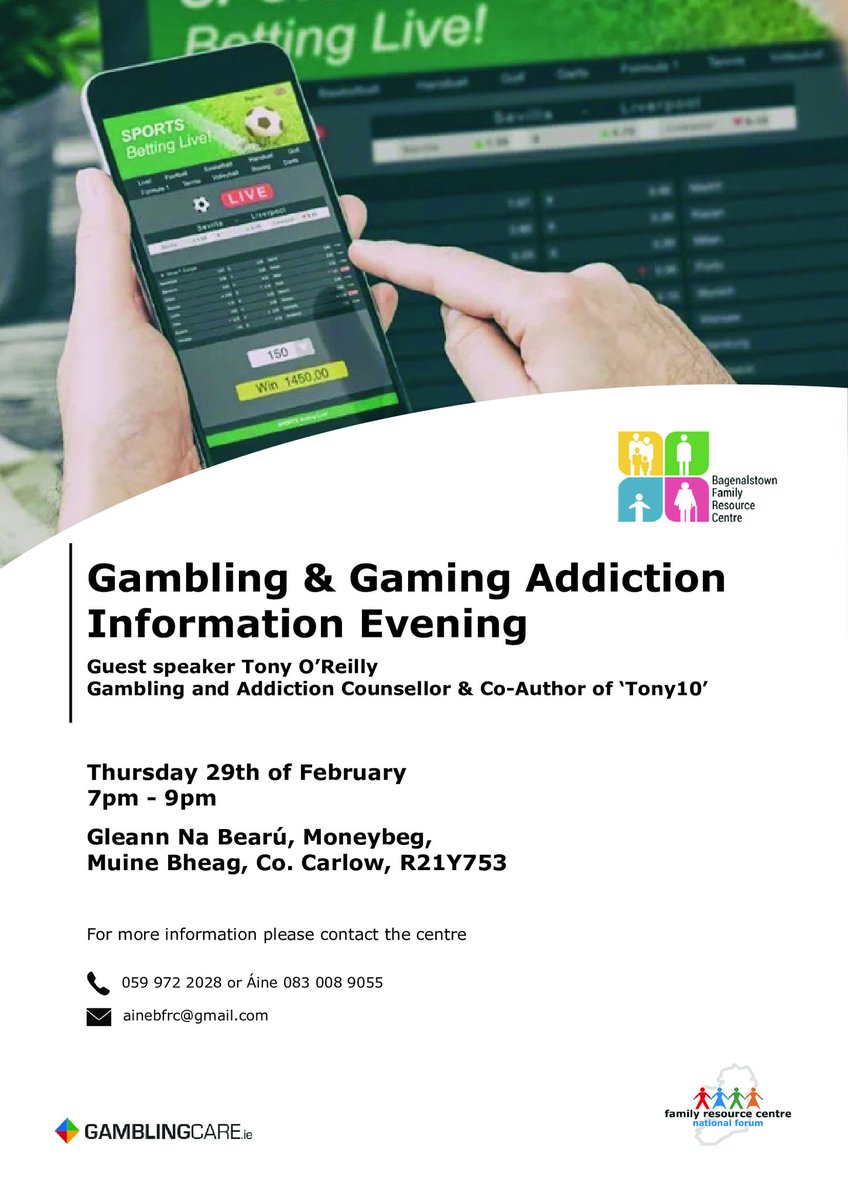 Upcoming #gambling information evening with <a href="/frcbagenalstown/">Frc Bagenalstown</a>
