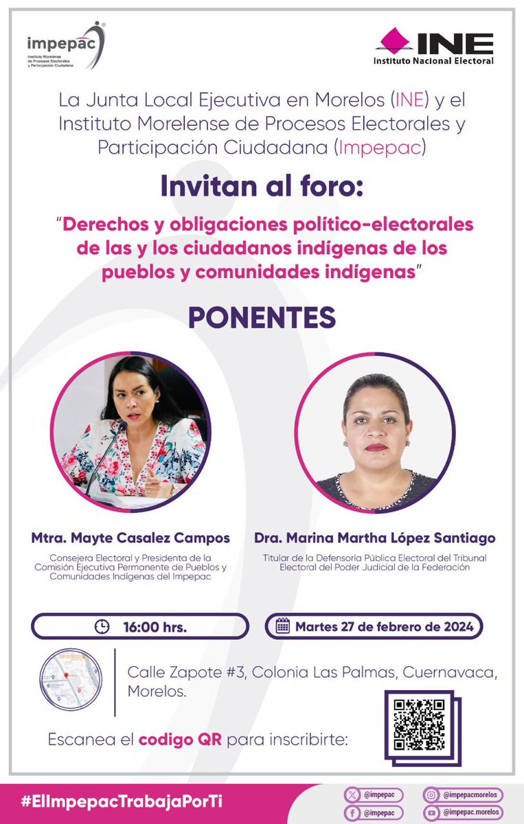impepac's tweet photo. ℹ️ El #Impepac te invita a participar en el foro: "Derechos y obligaciones político-electorales de las y los ciudadanos indígenas de los pueblos y comunidades indígenas".
¡Infórmate, regístrate y participa!  https://t.co/pTOSu4cxGm ✍️
Aquí mayor información.👇 https://t.co/gMKONmdRL4