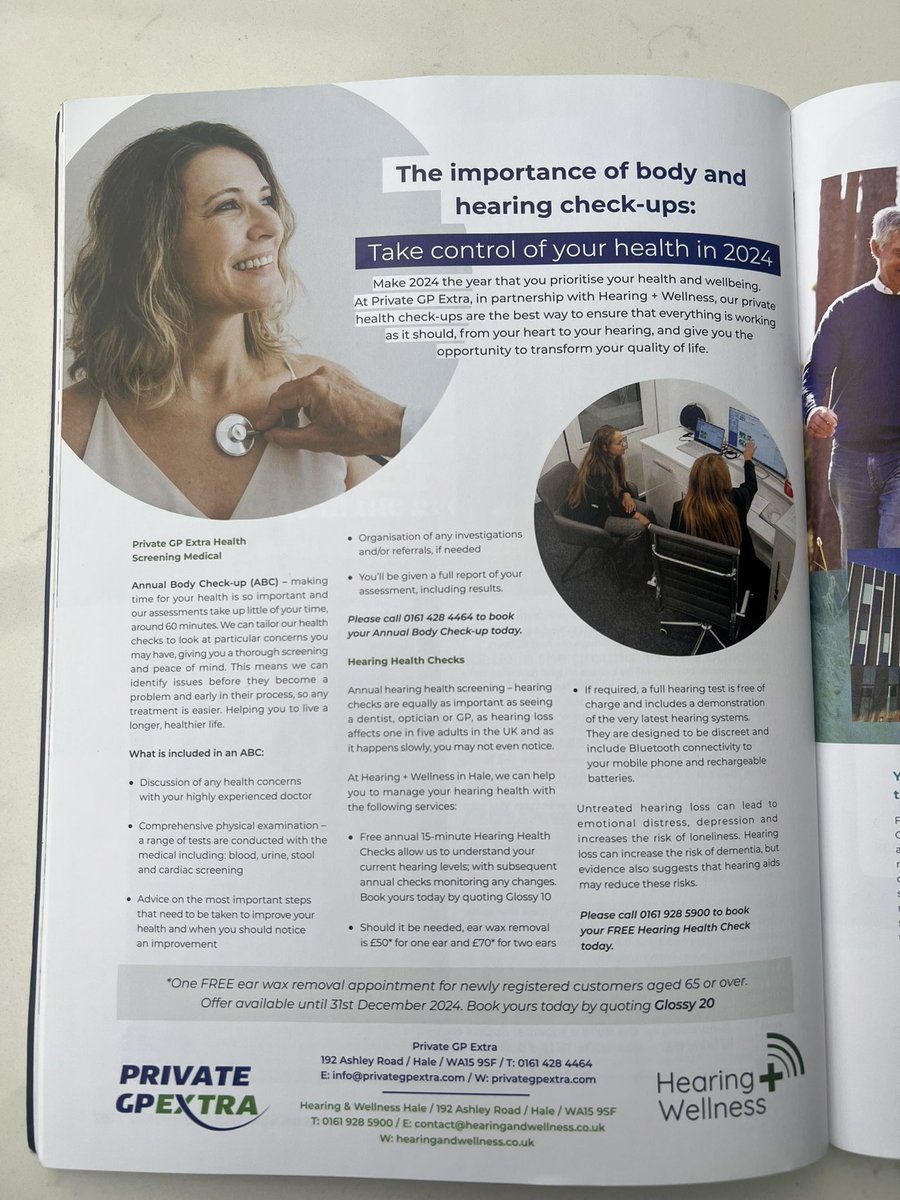 Private #GP Extra in the 📰

Pick up a copy of @didsburymag where our experts explain the importance of annual #healthchecks.🩺 

At Hale clinic, with our partners Hearing + Wellness, we are able to offer a full range of #healthcare services under-one-roof. 👩🏻‍⚕️♥️

📞 0161 428 4464