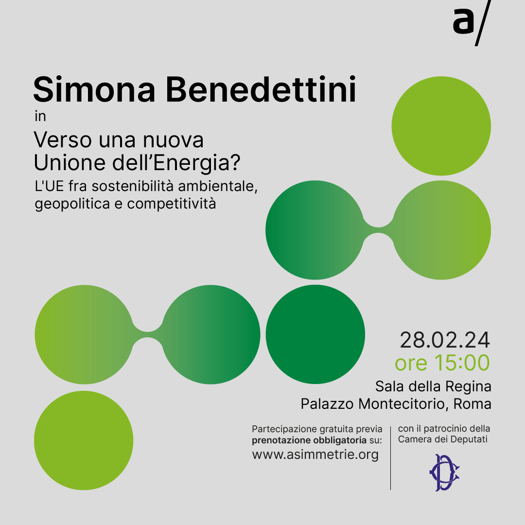 Al convegno “Verso una nuova Unione dell’Energia?”, @SimoBenedettini (Consulente e autrice di “La nuova Unione dell'Energia”) parlerà di politiche, competitività e regolazione dei mercati energetici. Per informazioni e iscrizioni: asimmetrie.org.