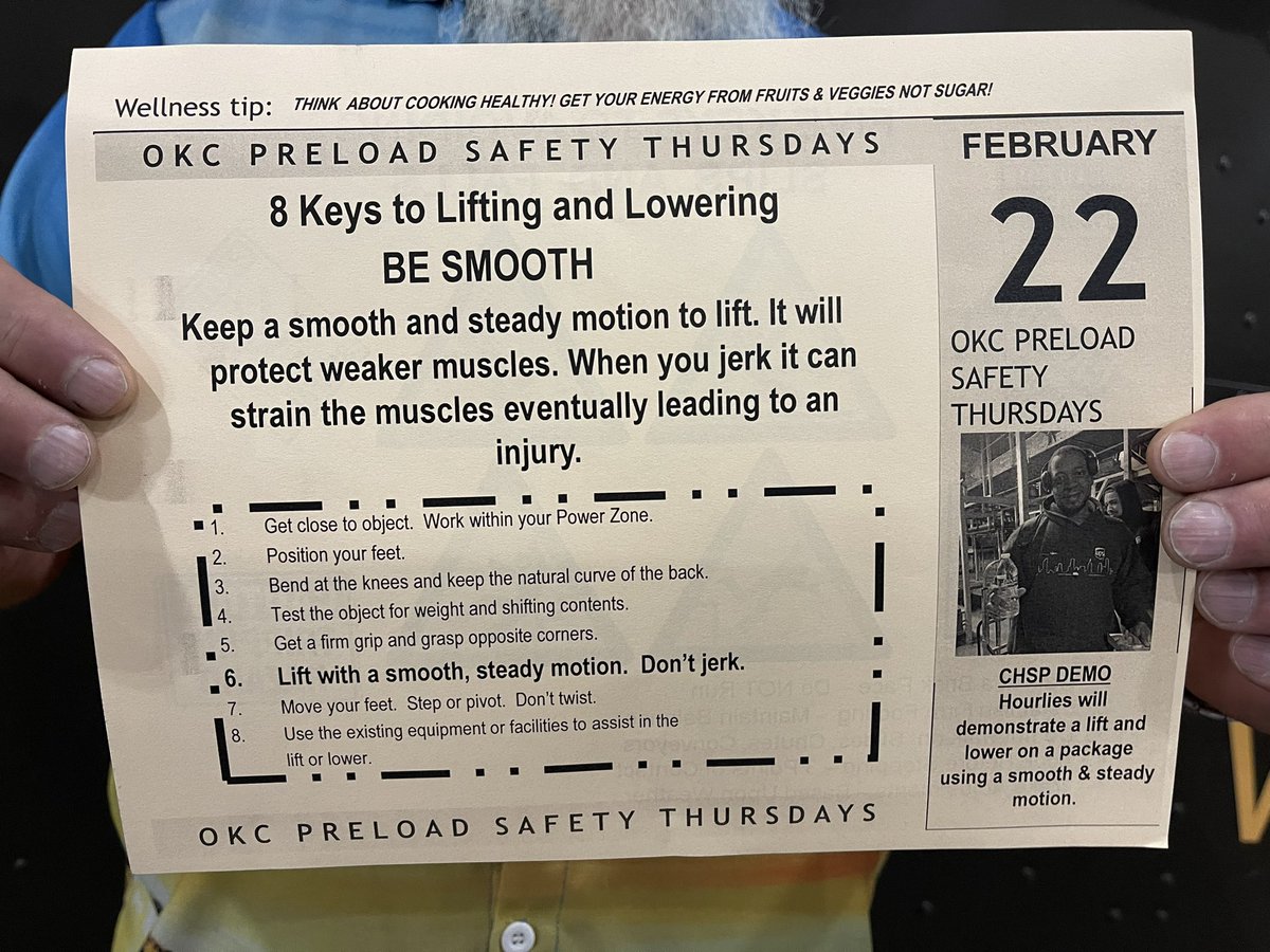 okc_preload's tweet photo. How bout that outage…We’re back! Good #SafetyThursday #OKC #Preload James & Maria with #PCM over the #8keys to #LiftLower focus on- Being smooth & steady when you’re moving packages. This gives you stability & your less likely to have a strain #BeSMOOTH #LetsGetIt #UPS https://t.co/VK9wNrjbk4